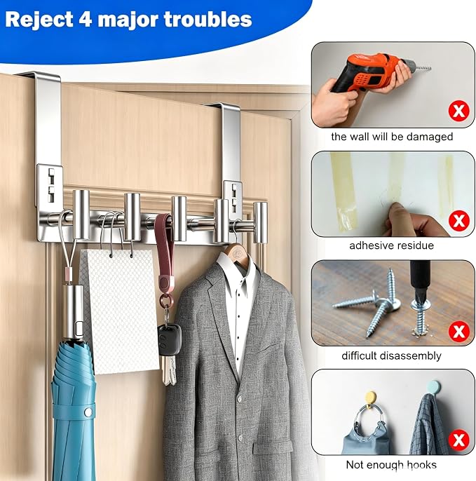 PMMASTO Over The Door Hooks, Fits 1-3/4" Thick Door No Drill Hooks - Image 4