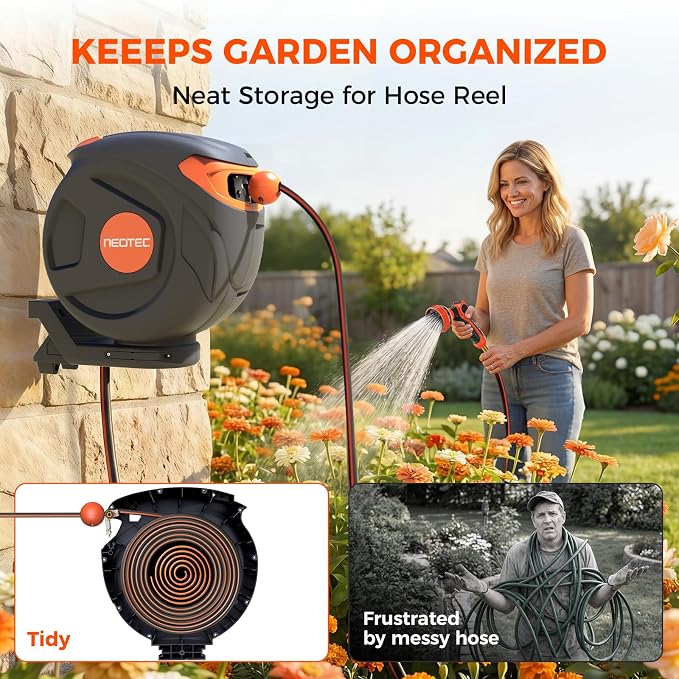 Retractable Garden Water Hose 82ft 1/2 inch, Wall Mounted Hose Reel - Image 2