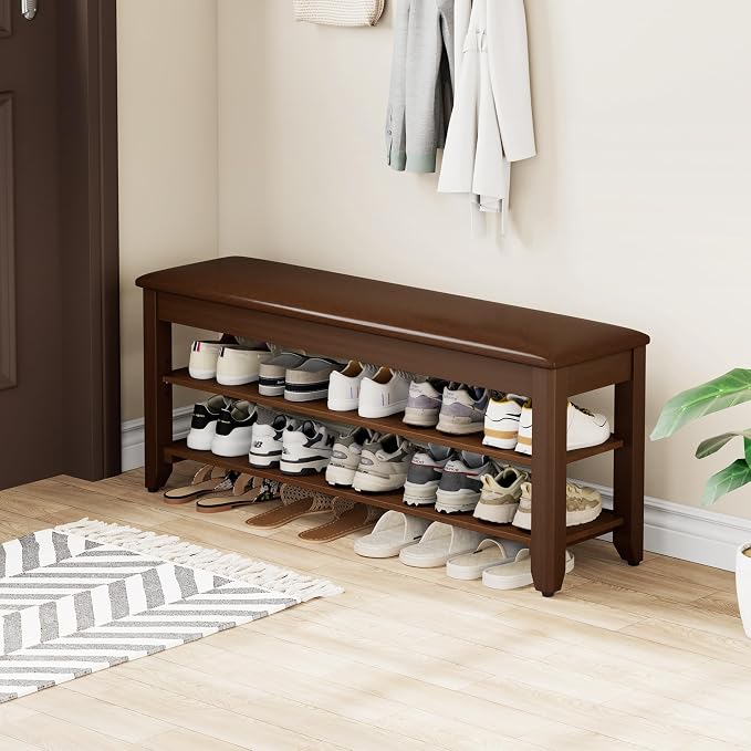 Homleke 2-Tier Solid Wood Shoe Rack Bench - Image 9
