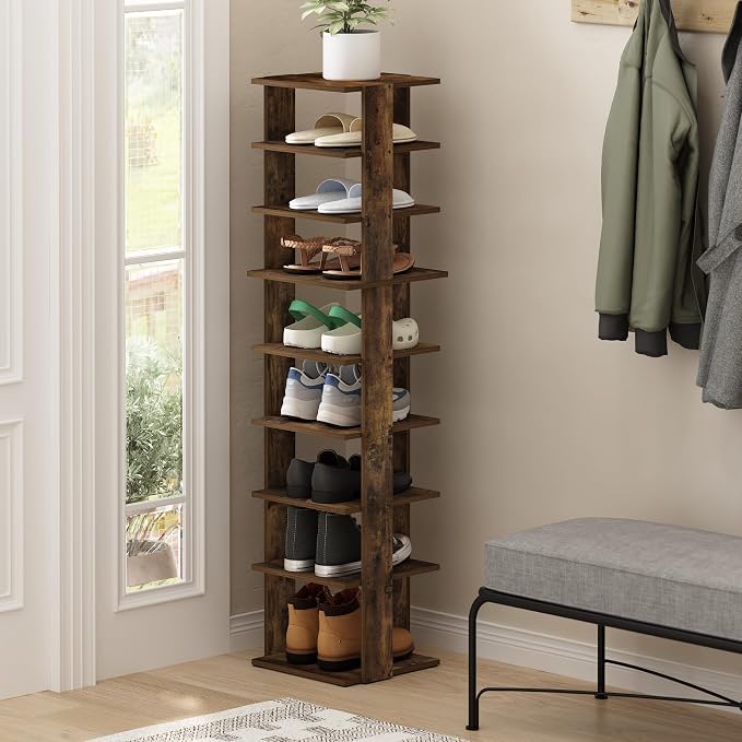 Furinno Compact Vertical Shoe Rack, 9-Tier Narrow Shoe Organizer, Free Standing - Image 2