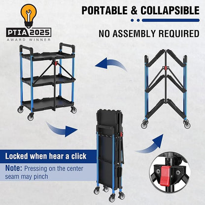 WORKPRO 3-Tier Collapsible Service Cart, 210 LBS Foldable Utility Service Cart - Image 2