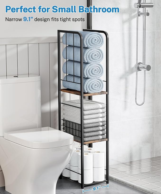 Narrow Towel Storage for Bathroom, 3-Tier Free Standing Bathroom Towel Rack - Image 2