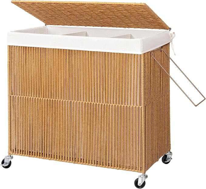WOWLIVE Laundry Hamper with Wheels, 160L Handwoven Rolling Laundry Basket 3 by WOWLIVE