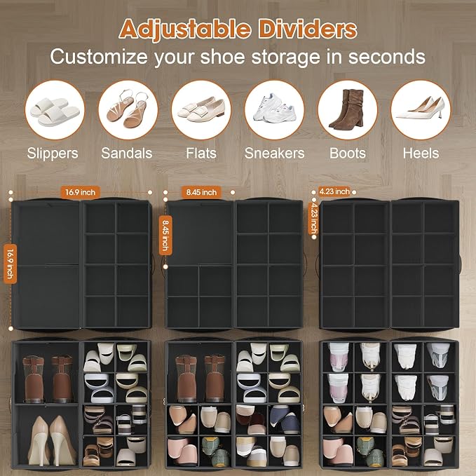 4-PackShoe Organizer for Closet, Foldable Shoe Storage Box - Image 2