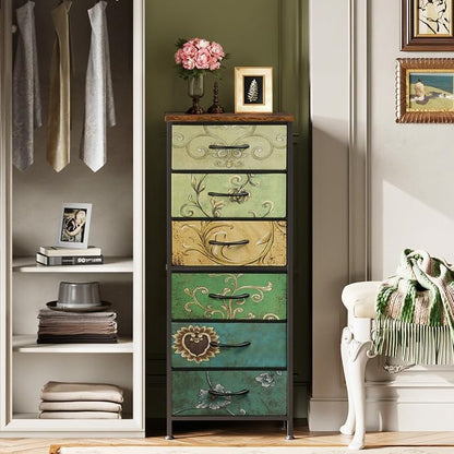 WLIVE Tall Dresser for Bedroom, 6 Drawer Dresser, Floral | 6 vertical fabric - Image 2