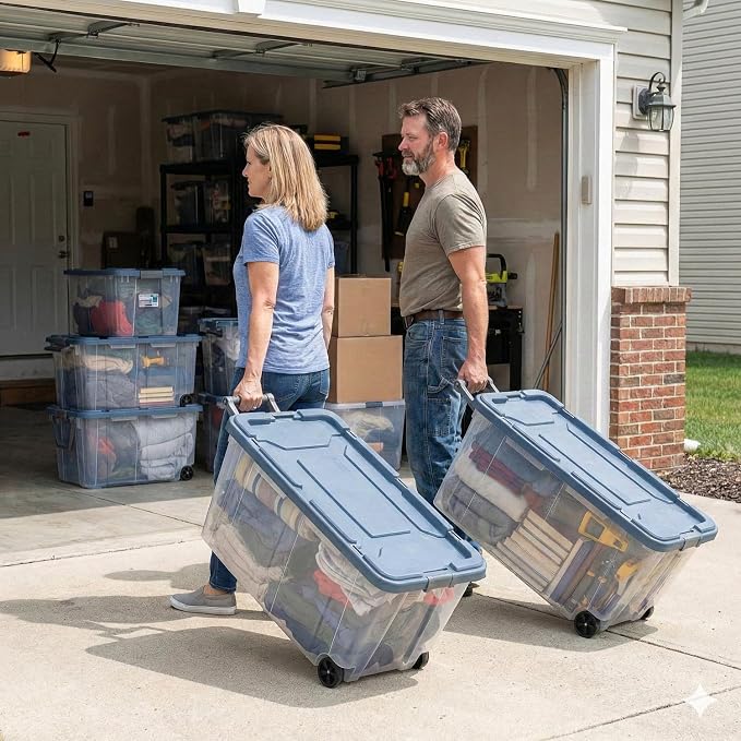 Storage Bins with Wheels 160 Quart, 2 Pack Heavy Duty Clear Plastic Totes with - Image 7