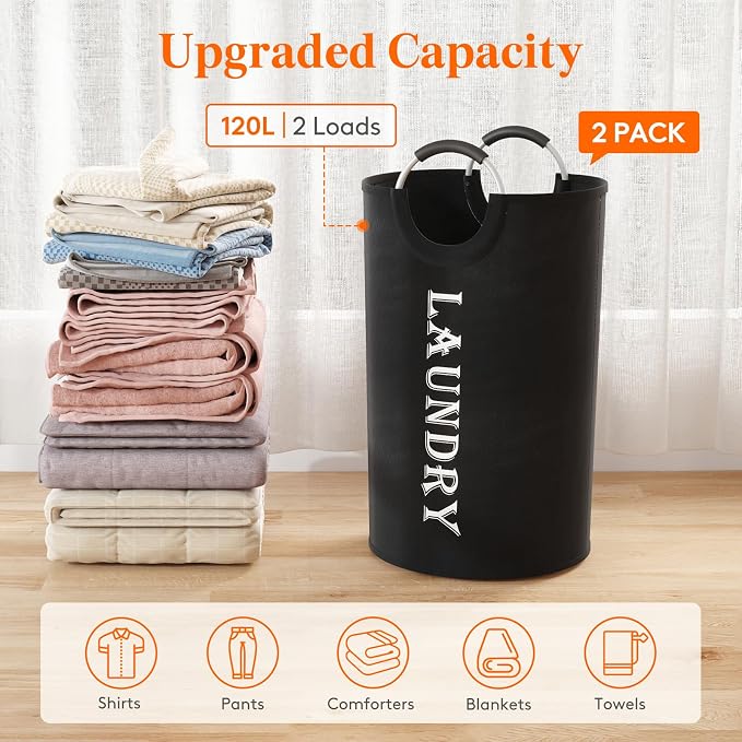 Lifewit 120L 2-Pack Large Laundry Basket, Collapsible Laundry Hamper - Image 4