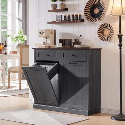 Double Tilt Out Laundry Hamper Cabinet, 20 Gallon Farmhouse Trash Can Cabinet - Image 6