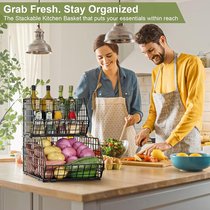 2-Tier Potato and Onion Storage Bin, Stackable Wire Baskets - Image 3