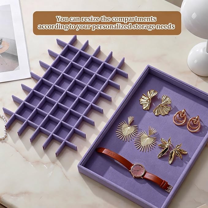 Large Velvet Jewelry Tray 2 Pack Stackable Jewelry Display Drawer Inserts Trays - Image 4