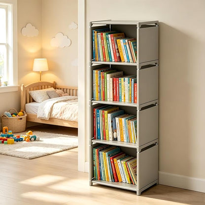 RIIPOO Book Shelf, 4-Cube Storage Organizer, Metal & Fabric Bookcase - Image 7