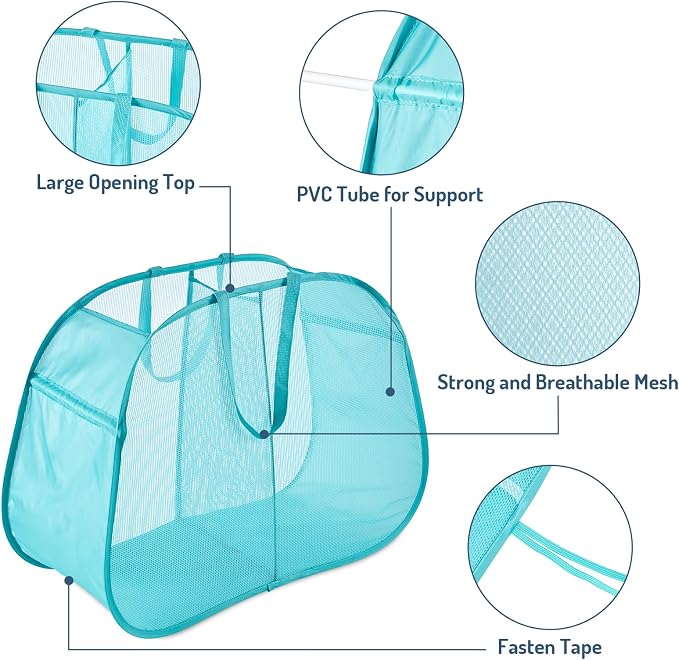 Seiritex Mesh Popup Laundry Hamper 2 Compartment, Collapsible Laundry Sorter - Image 2