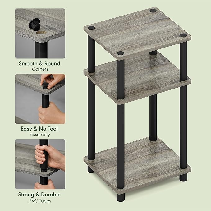 Furinno JUST Side Table, 3-Tier End Table, Open Shelves Night Stand, Bedside - Image 4