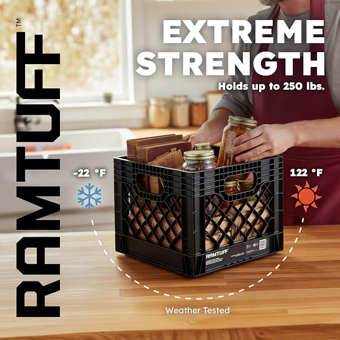 Ramtuff 1 Pack Storage Milk Crate, Durable Plastic Home Organizers, Stackable - Image 3