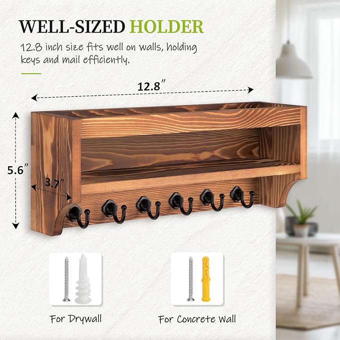 Nekon Key Holder Wall Mount, 12.8" W x 5.6" H x 3.7" D Wall Mounted Key and - Image 6