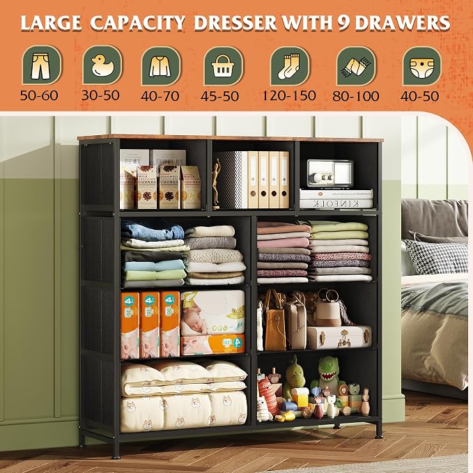WLIVE 9 Drawer Dresser, Fabric Storage Tower - Image 4