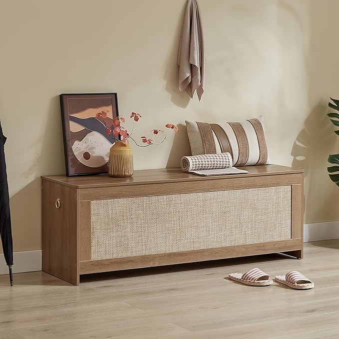 51.2" Storage Chest Extra Large, Cherry Brown | Rattan Storage Bench by ZenFang