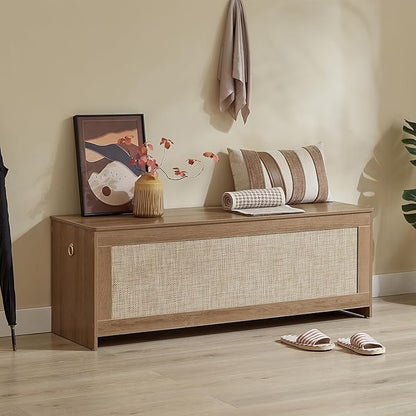 51.2" Storage Chest Extra Large, Cherry Brown | Rattan Storage Bench by ZenFang