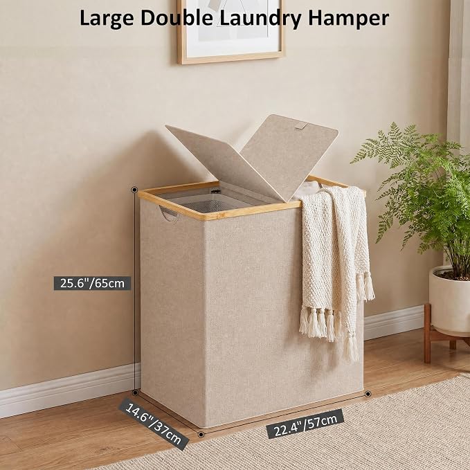 efluky Laundry Hamper with Lid, Double Laundry Basket with 2 Removable Bags - Image 5