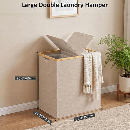 efluky Laundry Hamper with Lid, Double Laundry Basket with 2 Removable Bags - Image 5