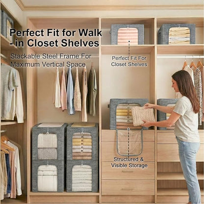 GoMaihe Clothes Storage Bins Metal Frame: 3-Pack Compact Stackable Closet - Image 7