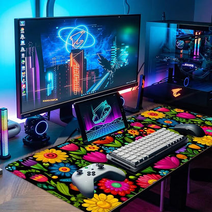Folk Art Floral Mouse Pad – Large Extended Desk Mat 31.5 x 11.8 in– Colorful - Image 5