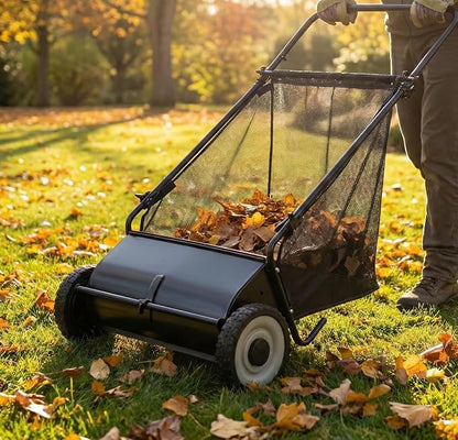 Lawn Push Sweeper, 7 Cu. Ft. Hopper Capacity, 4 Spinning Brushes, Angle & - Image 4