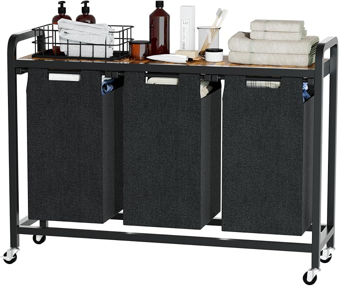 Laundry Sorter with Shelf, Pull-Out and Removable Bags, Laundry Hamper - Image 7