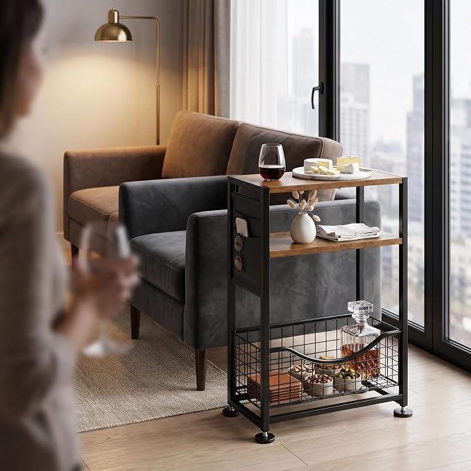 Skinny Side Table with Storage, 3 Tier Slim Side Tables - Image 6