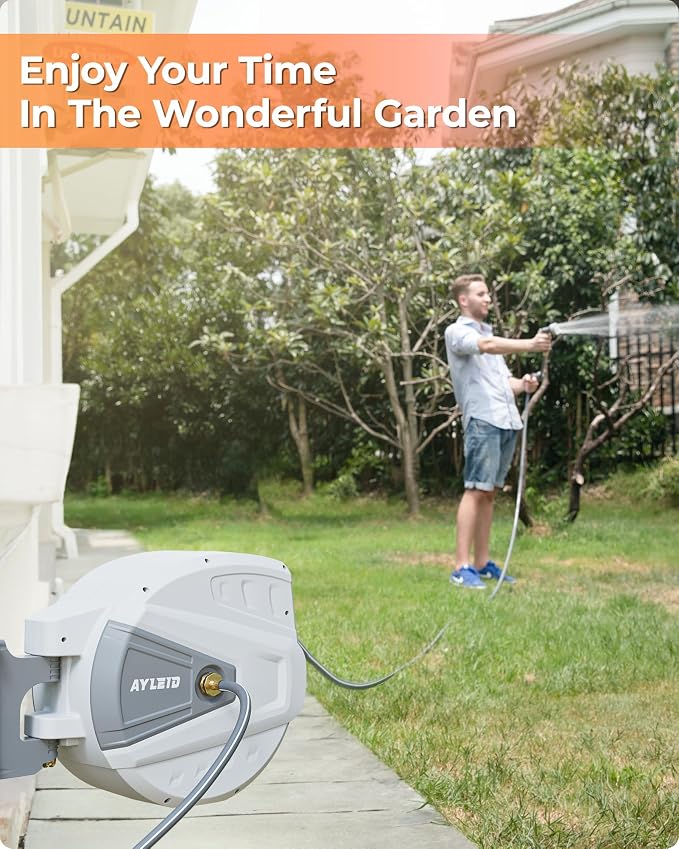 Ayleid Retractable Garden Hose Reel, 5/8 in x 100 FT Wall Mounted Hose Reel - Image 4