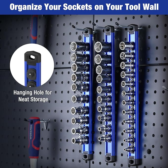 WORKPRO Magnetic Socket Organizer, 1/2-Inch Drive Aluminum Alloy Socket Rail - Image 7