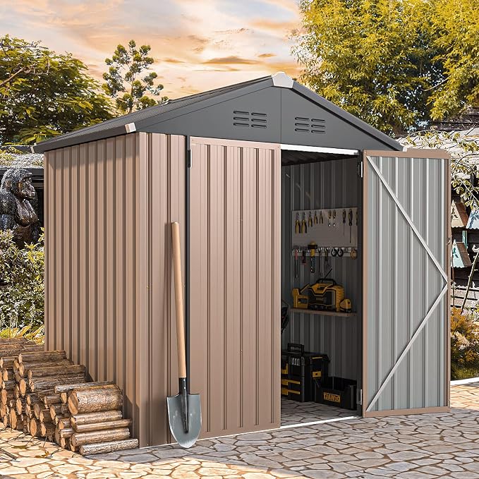 AECOJOY 4' x 6' Outdoor Metal Storage Shed, Heavy Duty Garden Tool Shed - Image 7
