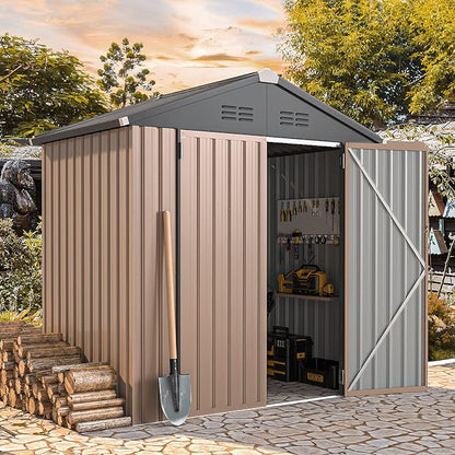 AECOJOY 4' x 6' Outdoor Metal Storage Shed, Heavy Duty Garden Tool Shed - Image 7