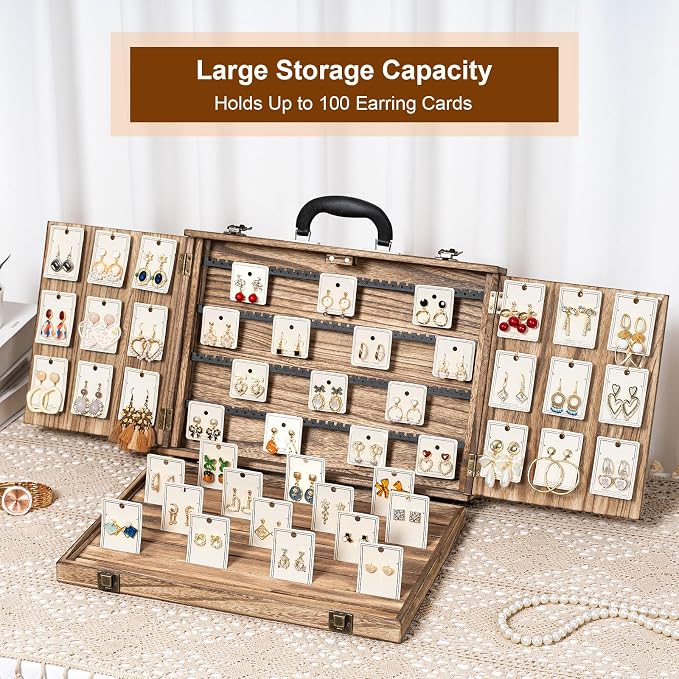 Earring Display for Selling, Portable Wood Jewelry Display Case, Large Capacity - Image 5