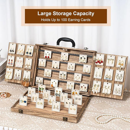 Earring Display for Selling, Portable Wood Jewelry Display Case, Large Capacity - Image 5