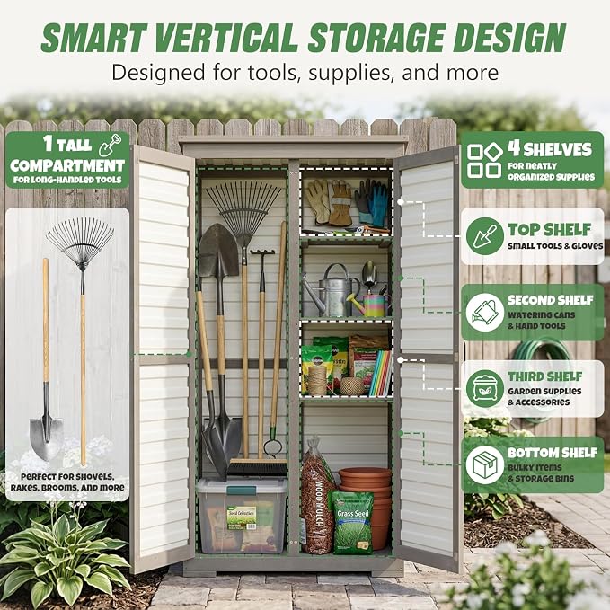 Outdoor Storage Cabinet – Store More in Less Space, Tall Vertical Garden Tool - Image 4