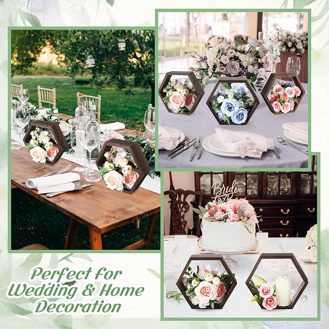 Barydat 12 Pcs 8 Inch Hexagon Shelves Wedding Table Decorations Hexagon Wood - Image 5