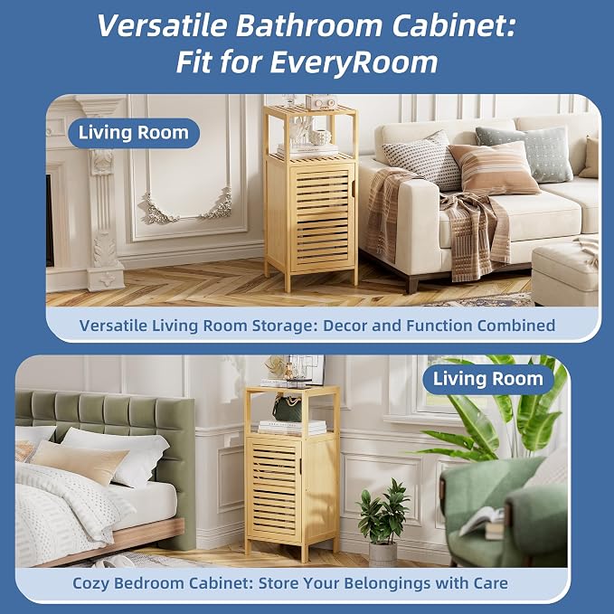 HITNET Bathroom Cabinet Freestanding, Small Bamboo Floor Cabinet, 4 Tier Single - Image 8