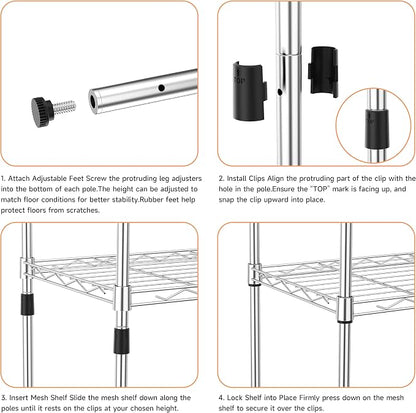 IZEUK 4 Tier Metal Wire Shelf Unit, Chrome Storage Rack Organizer - Image 5