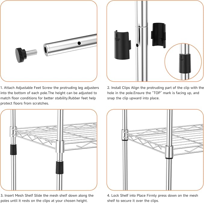 IZEUK 5 Tier Metal Wire Shelf Unit, Chrome Storage Rack Organizer - Image 5