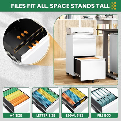 Mobile File Cabinet with Lock, 2 Drawer Under Desk Filing Cabinet with Wheels - Image 5