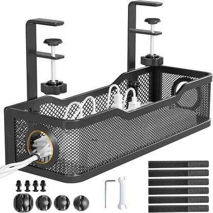 Under Desk Cable Management Tray Black, Cinati Wire Organizers No Drill by Cinati