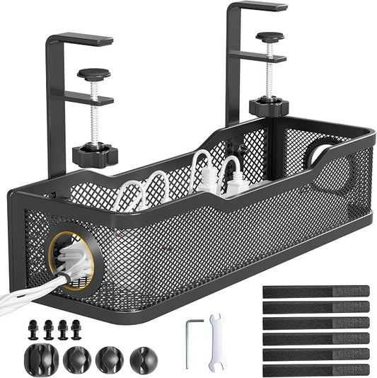 Under Desk Cable Management Tray Black, Cinati Wire Organizers No Drill by Cinati