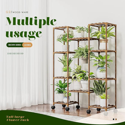 GENTINGBRO Plant Stand with Wheels Outdoor Indoor Hanging Plant Shelf - Image 2