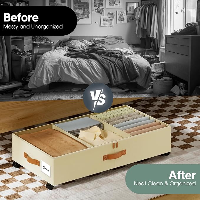 Underbed Storage with Wheels, 2 Pack| Low Profile Storage Organizer with Clear - Image 8