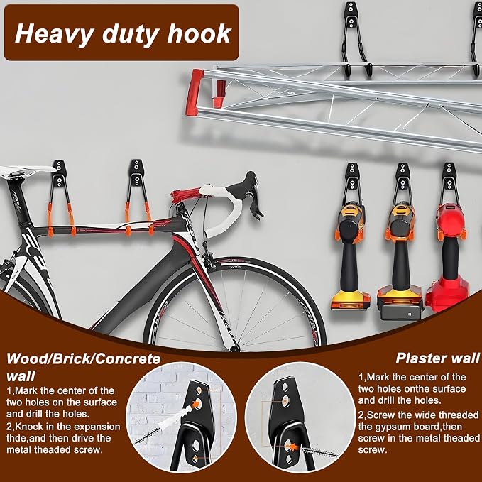16 Pack Steel Wall Mount Garage Storage Hooks Heavy Duty | Anti-Slip Coating | - Image 4