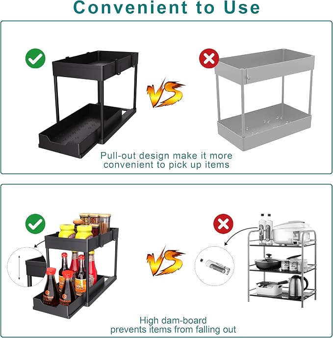 MEAFBIRD 2 Pack Under Sink Organizer, 2 Tier Bathroom Cabinet Organizer - Image 4