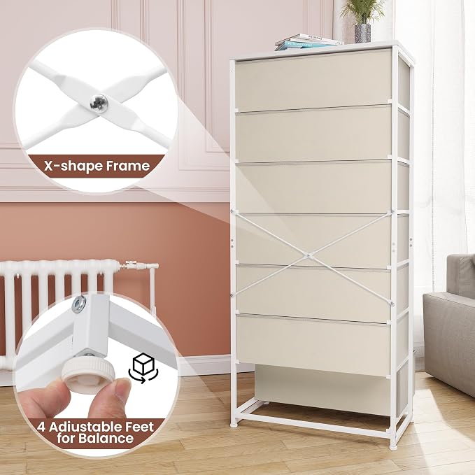Fabric Dresser for Bedroom, Wide 7-Drawer Tall Vertical Tower | Wooden Top - Image 5