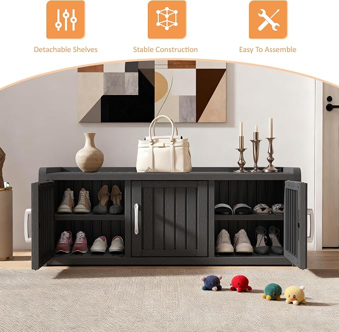 2-Tier Storage Bench, Waterproof UV-Resistant Outdoor Shoe Storage Cabinet - Image 3
