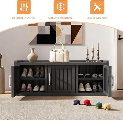 2-Tier Storage Bench, Waterproof UV-Resistant Outdoor Shoe Storage Cabinet - Image 3